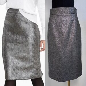 J.Crew Collection Metallic‎ Silver Wool Blend Pencil Skirt Grey. Size 2, Office